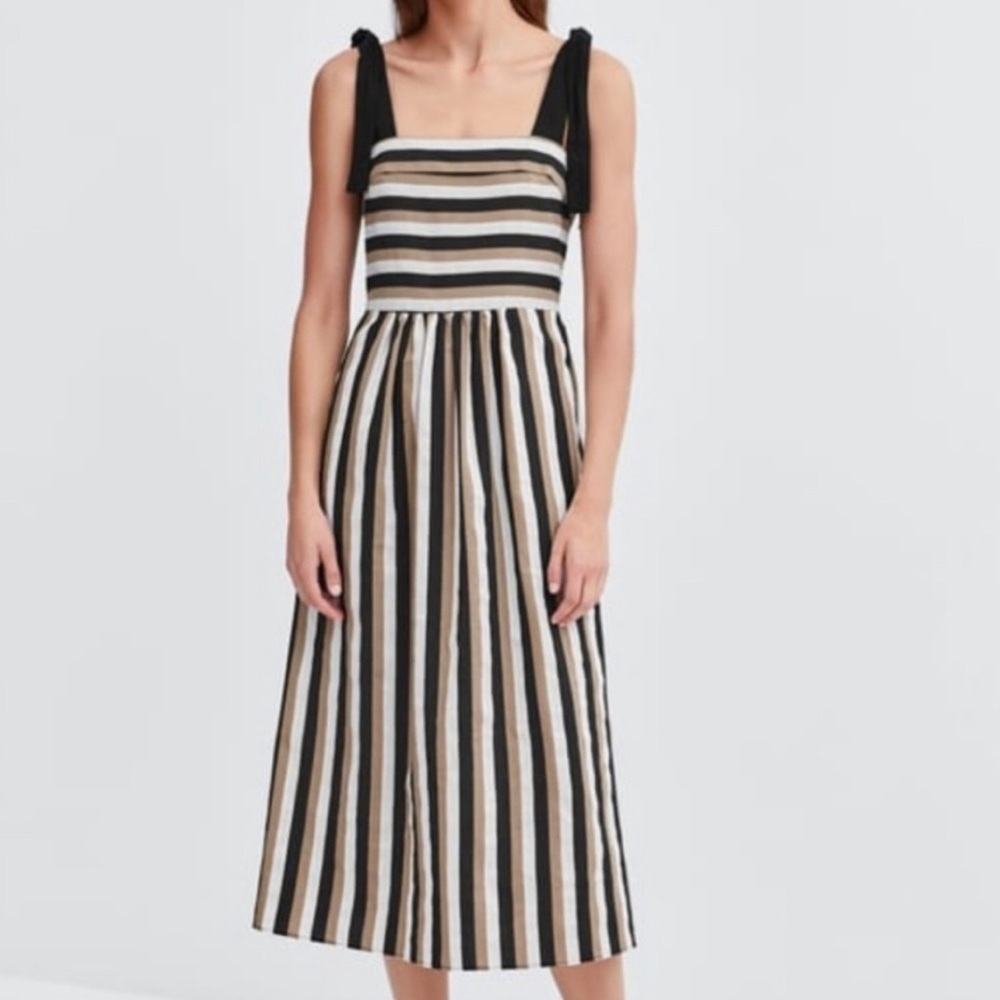 Zara Striped Black and Cream Midi Dress